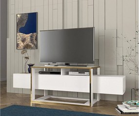 Stojak pod TV – 160 cm szerokości – biało-złoty – MDF