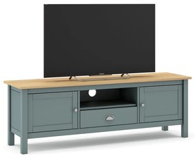 Zielonoszaro-naturalna szafka pod TV z drewna sosnowego 158x53 cm Misti – Marckeric