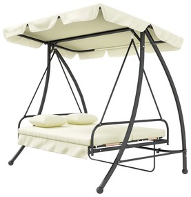 Outsunny Huśtawka ogrodowa z funkcją leżanki, 3-osobowa, Metal+Poliester, 200 x 125 x 170 cm, Biała