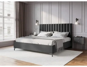 Ciemnoszare tapicerowane łóżko dwuosobowe ze schowkiem i stelażem 200x200 cm Casey – Mazzini Beds