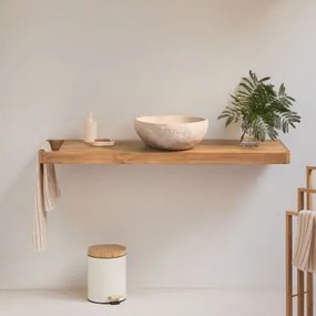 Zestaw Mebli Łazienkowych 130x45 Cm Wiszący Z Drewna Tekowego Neill Drewno Tekowe & Nieregularna Z Beż Cementu - Sklum