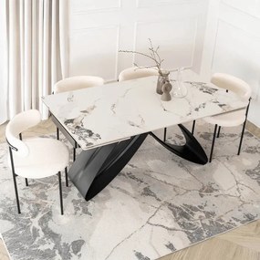 Stół Rozkładany Prostokątny LUIGI 160-240 cm Ceramiczny Biały Marmur/Czarny do Jadalni Loft