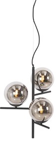 Lampa wisząca Art Deco 3-punktowa czarna i przydymione szkło - FloreDesignerski Oswietlenie wewnetrzne