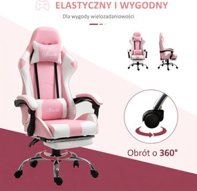 Vinsetto Fotel gamingowy ergonomiczny krzesło komputerowe z regulacją wysokości i zagłówkiem różowy biały | Aosom PL