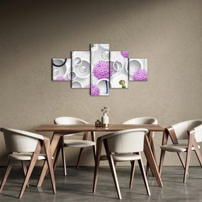 Obraz abstrakcji 3D z kołami i kwiatami (125x70 cm)