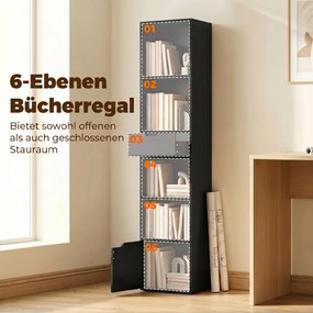 HOMCOM 6-poziomowy regał na książki z szufladą i regulowaną półką, wolnostojąca szafka do przechowywania, 30 x 24 x 158 cm, Czarny | Aosom PL