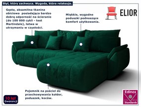 Zielona kanapa welurowa z szezlongiem W8-D24