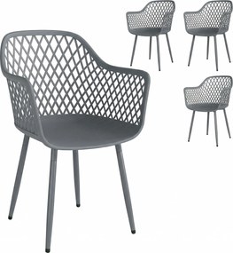 Outsunny Zestaw 4 krzeseł ogrodowych odporne na UV z tworzywa, z podłokietnikami i oparciami, 56 x 51 x 84 cm, ciemnoszare | Aosom PL