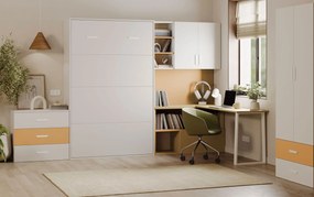 Łóżko chowane w ścianie do pokoju nastolatka kaszmir + żółty D9-G58