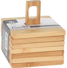 Podkładki pod kubek na stojaku, 6 sztuk, 10 x 10 cm, bambus