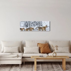 Obraz - Wilki w górach (z zegarem) (90x30 cm)