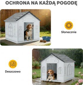 PawHut Buda dla psa z dachem dwuspadowym, odporna na warunki atmosferyczne, z tworzywa sztucznego, 65 x 75,7 x 63 cm, Szary