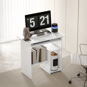 HOMCOM Biurko komputerowe, z półkami, Płyta wiórowa, Metal, 80 x 45 x 75 cm, Białe