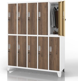 Szafa socjalna ubraniowa 10-drzwiowa biała/orzech, 1360x1720x450 mm: BARTEK Eco Design