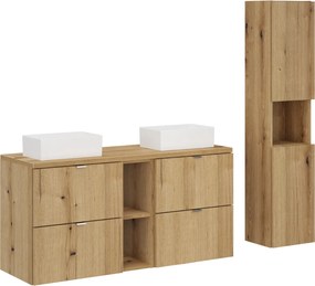 Zestaw mebli łazienkowych Nova 24 dąb coast evoke - szafka 120 cm z umywalkami i słupek