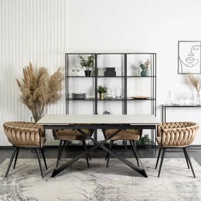 Stół Rozkładany Prostokątny VICTOR 160-240 cm Ceramiczny Biały Marmur/Czarny do Jadalni Loft