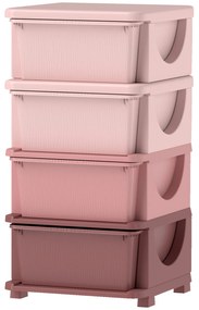 HOMCOM Skrzynki do przechowywania dla dzieci, 3 szuflady, zaokrąglone krawędzie, podniesiony design, 37x37x76 cm, Różowy