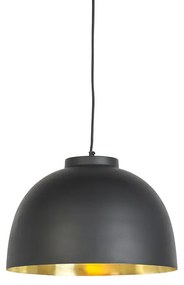 Wisząca lampa czarna z mosiężnym wnętrzem 40 cm - HoodiPrzemysłowy Oswietlenie wewnetrzne
