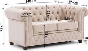 Beżowa aksamitna rozkładana sofa 148 cm York Blik – Ropez