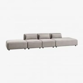 Sofa Modułowy 3-częściowy Z Prawym Szezlongiem I Pufem Fogler Sztruks Jasny Szary Taupe - Sklum