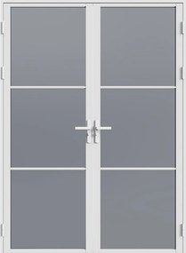 Drzwi z ościeżnicą dwuskrzydłowe odwracalne z Aluminium i Szkła hartowanego Przydymionego - 2 x wys. 204 x szer. 73 cm - Biały MASERU