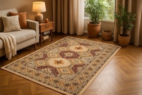 Beżowy prostokątny dywan w stylu retro C7-B58