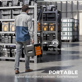HOMCOM Pusta Skrzynka na Narzędzia, 49,7 x 25,3 x 28,9 cm, Skrzynka z Szufladą i Mini-Skrzyneczką, Stal Pomarańczowa