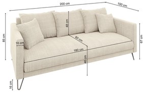 Kremowa sofa z tkaniny szenilowej 200 cm Freya – Ropez