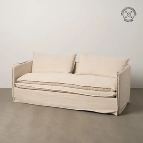 Kremowa lniana sofa 210 cm – Ixia