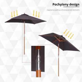 Outsunny Parasol Ogrodowy Drewno Jodłowe Poliester Ciemnoszary 3Stopniowa Regulacja 200x150x230cm | Aosom PL