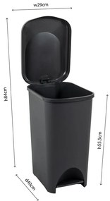 Czarny plastikowy kosz na śmieci na pedał 40 l – Addis