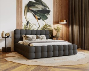 Emporius Parlas Bis łóżko 140x200 z pojemnikiem, łóżko tapicerowane do sypialni - gruba pianka, stelaż, tkanina aksamitna, ciemny szary (Amor Velvet 4321)