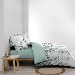 Biało-zielona pościel dwuosobowa z perkalu bawełnianego 240x220 cm Wendy – douceur d'intérieur
