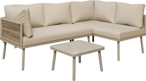 Zestaw leżaków ogrodowych z żelaza - Zestaw mebli ogrodowych w kształcie L - Z poduszkami siedziskowymi - Regulowane nogi - 2 sofy + 1 stół - Khaki