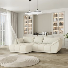 Masseno Narożnik ORENTI z funkcją spania i pojemnikiem na pościel Narozniki L, Rozkładana sofa - Kremowy, QUELLE 02