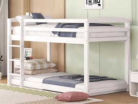 Łóżko piętrowe z sosny z barierkami przeciwupadkowymi + drabinka - 90x200cm - Białe