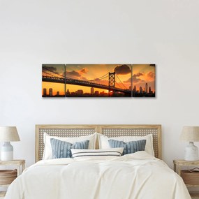 Obraz - Zachód słońca nad mostem Bena Franklina, Filadelfia (170x50 cm)