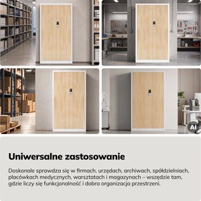 Szafa biurowa metalowa z zamkiem na szyfr biała/dąb sonoma, 900x1850x400 mm: DANIEL Eco Design