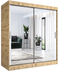 Szafa przesuwna z lustrem 180 cm dąb artisan + biały - Kukkin 5X
