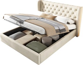 Łóżko tapicerowane welurowe 140x190cm z stelażem na listwach - Beżowe