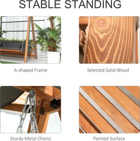 Outsunny Huśtawka Ogrodowa z Funkcją Łóżka 3-osobowa, Huśtawka z Drewna Modrzewiowego z Regulowanym Dachem Przeciwsłonecznym, Ławka Huśtawka Obciążenie 250kg, 225,5 x 113 x 180 cm Szary+Teak | Aosom PL