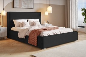 Łóżko tapicerowane 200x200 cm Sydney z pojemnikiem  - lamówka, stelaż metalowy, welur - czarny (Amor Velvet 4322)