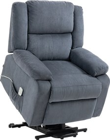 HOMCOM Fotel relaksacyjny z funkcją podnoszenia i pilotem welur szary 92x93x105 cm | Aosom PL