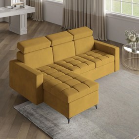Masseno Narożnik KAME z funkcją spania i pojemnikiem na pościel Narozniki L, Rozkładana sofa - Żółty, KRONOS 01