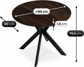 Stół Okrągły LAUREN 80 cm Orzech/Czarny Loft