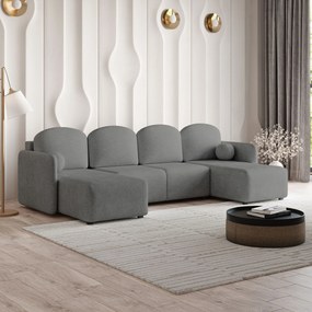 Masseno Narożnik NUBERO z funkcją spania i pojemnikiem na pościel Narozniki U, Rozkładana sofa - Szary, NEVE 90