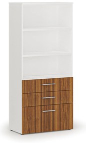 Szafa biurowa z kombinowanymi szufladami PRIMO WHITE, 800 x 420 x 1781 mm, biały/orzech
