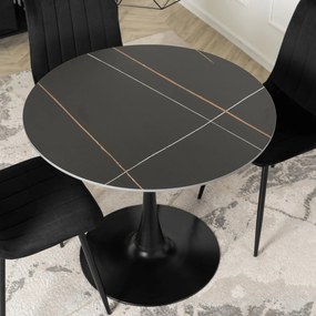 Stół Okrągły SANDER 89 cm Ceramiczny Czarny do Salonu Nowoczesny Glamour