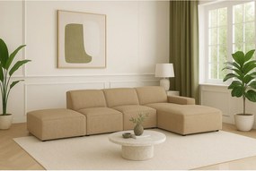 Narożnik modułowy Cursal C prawy z pufą – sofa narożna 341 x 166 x 70 cm, jasno brązowy Raven 34, nowoczesny design