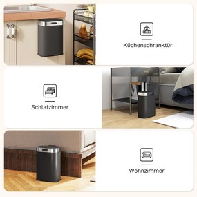 HOMCOM Kosz na śmieci, stal nierdzewna, kuchenny kosz z pokrywą pozostającą otwartą, wyjmowany wkład, 21,5x19,5x30 cm, czarny